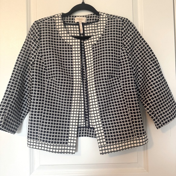Laundry by Shelli Segal Navy and White Women's Size 6 Open Front Blazer - Picture 1 of 7